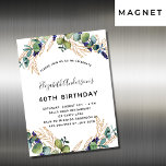 Birthday Eukalyptus green Einladung Magnet<br><div class="desc">Für eine 40. Geburtstagsfeier (oder jedes Alter). Weiß,  mit Eukalyptusgrün und goldenen Blätter dekoriert. Personalisieren und fügen Sie Ihre Namen und Hochzeitsdetails. Schwarze und goldfarbene Buchstaben.</div>