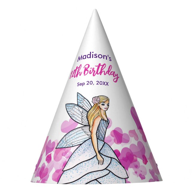 Birthday Fairy Princess Pink Hearts Fashion Sketch Partyhütchen (Vorderseite)