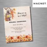 Birthday fallen floralen Orange Vintag Luxus Magneteinladung<br><div class="desc">Eine Rose Gold,  rot rosa Farbverlauf Hintergrund. Vintage Latern- und Orangenfarben. Personalisieren und fügen Sie einen Namen und Party-Details hinzu.</div>