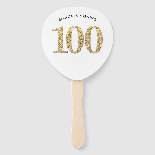 BIRTHDAY FAN Moderner, stilvoller Goldener Glitzer Fächer (Vorderseite)