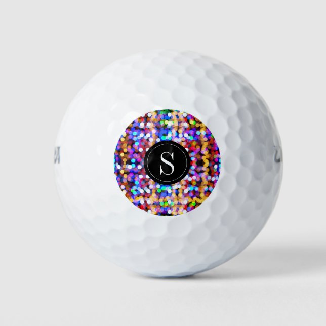 Birthday farbenfrohe Bokeh Lights Monogram Initial Golfball (Vorderseite)