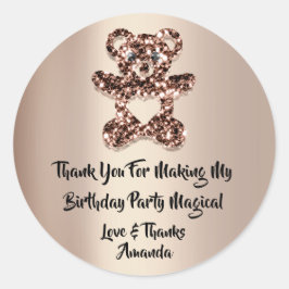 Birthday Favor Brown Heart Spark Glitzer Bär Runder Aufkleber