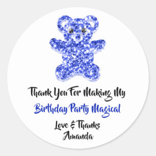 Birthday Favor Glitzer Blue Sweet Bear White Runder Aufkleber