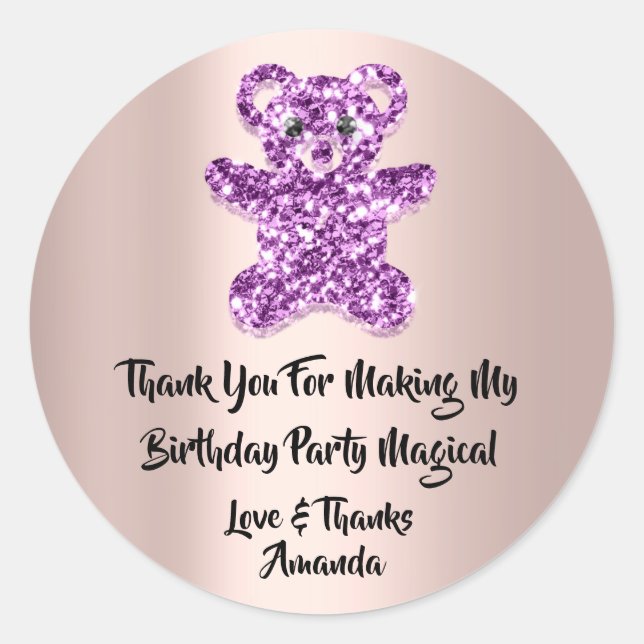 Birthday Favor Glitzer Lila Spark Glitzer Bär Runder Aufkleber (Vorderseite)