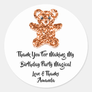 Birthday Favor Glitzer Orange Sweet Bear White Runder Aufkleber