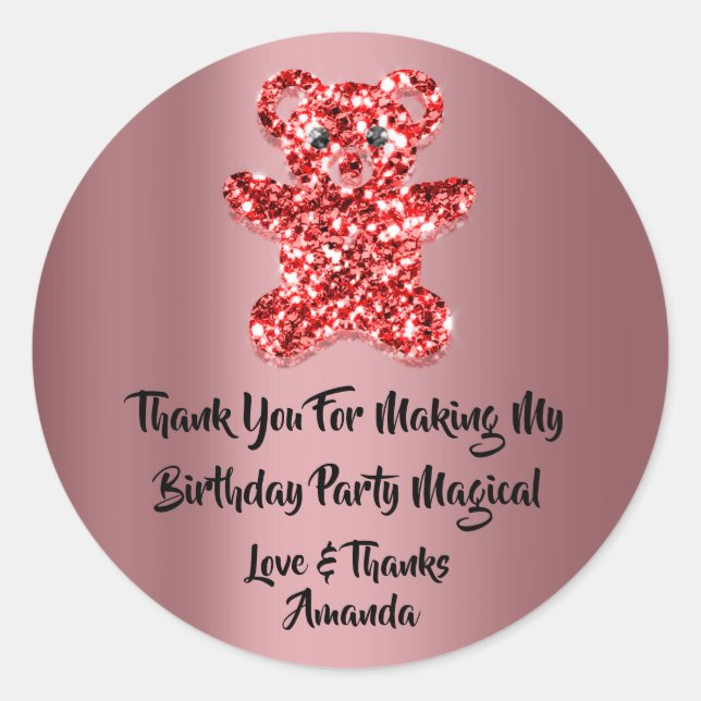 Birthday Favor Glitzer Red Spark Glitzer Bear Runder Aufkleber (Vorderseite)