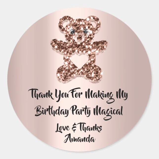 Birthday Favor Rose Herzstück Park Glitzer Bär Runder Aufkleber (Vorderseite)