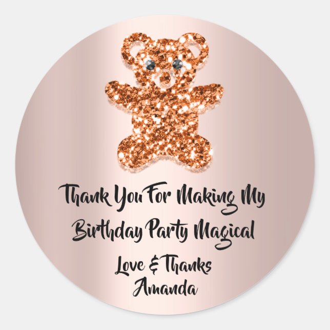 Birthday Favor Rose Orange Spark Glitzer Bear Runder Aufkleber (Vorderseite)