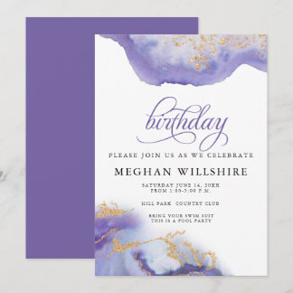 Birthday Februar Amethyst Watercolor Geode Einladung