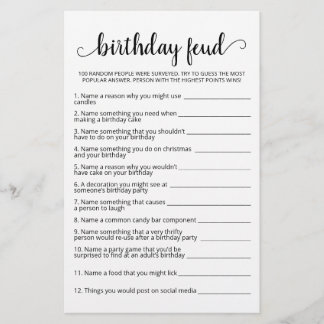 Birthday Feud Spiel mit Answers