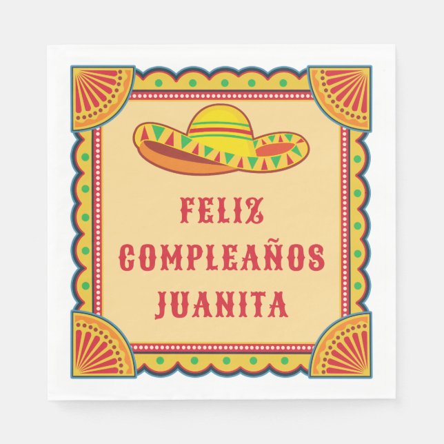 Birthday Fiesta | Feliz Cumpleanos Napkins Serviette (Vorderseite)