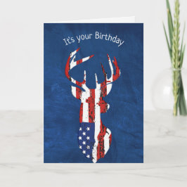 Birthday Flag Hirsch auf blauem Leder Karte