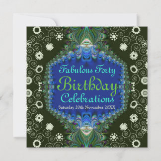 Birthday Floral Spiral Peacock Einladung