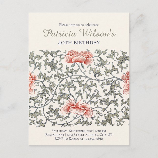 Birthday Floral William Morris style CC1282 Einladungspostkarte