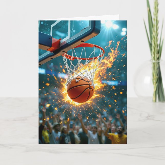 Birthday for Godson Flaming Basketball In the Net Karte (Vorderseite)
