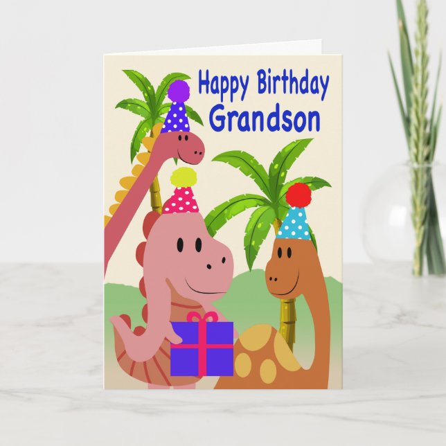 Birthday for Grandson Dinosaurs Karte (Vorderseite)