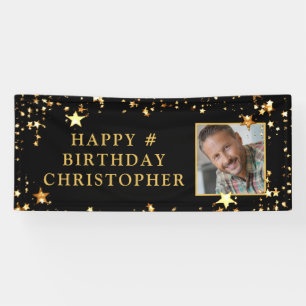 Birthday Foto Black Gold Stars Personalisiert Banner