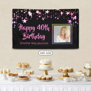 Birthday Foto Black Pink Stars Personalisiert Banner