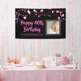 Birthday Foto Black Pink Stars Personalisiert Banner