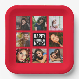 Birthday Foto Collage Red Paper Plate Pappteller