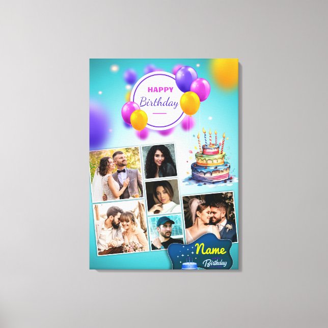 Birthday Foto Collage Stretched Canvas Print Leinwanddruck (Vorderseite)