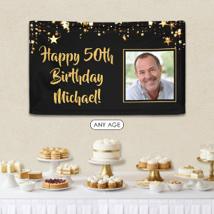 Birthday Foto Gold Stars Benutzerdefinierte Farbe Banner