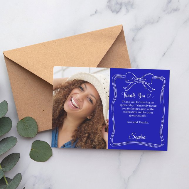 Birthday Foto handgeschriebene Bugkönigsblau Dankeskarte (Von Creator hochgeladen)
