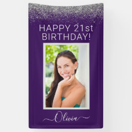 Birthday Foto Lila Silver Glitzer Girl Banner
