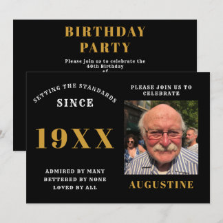 Birthday Foto Template Elegante Chic Black Gold Einladung