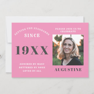 Birthday Foto Template Elegante Chic Pink Gray Einladung