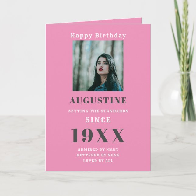 Birthday Foto Template Elegante Chic Pink Gray Karte (Vorderseite)