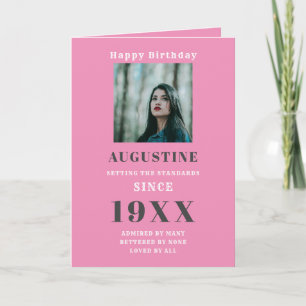 Birthday Foto Template Elegante Chic Pink Gray Karte