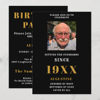 Birthday Foto Template Name Elegantes Schwarzes Go Einladung