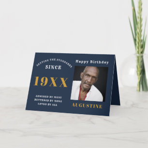 Birthday Foto Template Typografie Name Blue Gold Karte