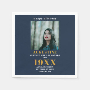 Birthday Foto Vorlage Elegante Chic Gold Blue Serviette