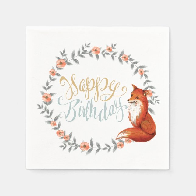 Birthday Fox Wreath Serviette (Vorderseite)