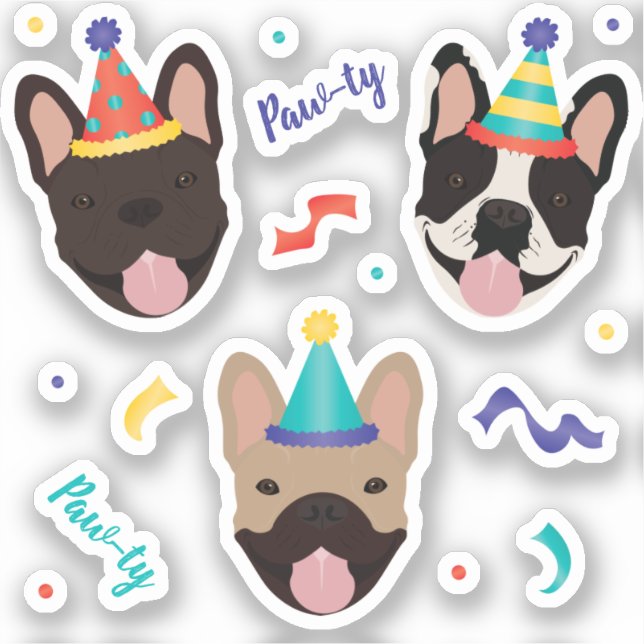 Birthday French Bulldogs Confetti Aufkleber (Vorderseite)