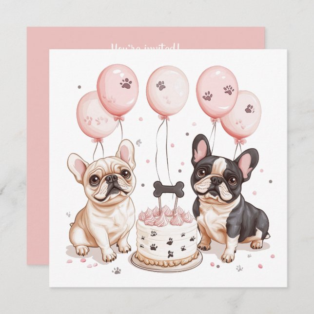 Birthday French Bulldogs Geburtstagstorte Einladung (Vorne/Hinten)