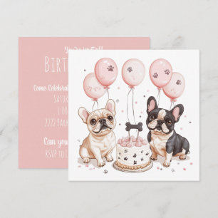 Birthday French Bulldogs Geburtstagstorte Einladung