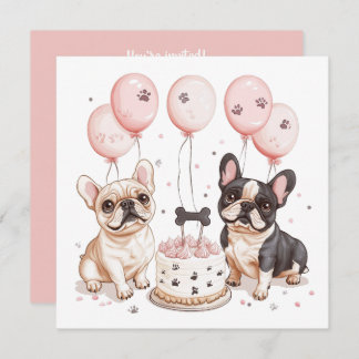 Birthday French Bulldogs Geburtstagstorte Einladung
