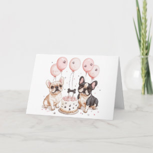 Birthday French Bulldogs Geburtstagstorte Karte
