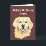 Birthday Friend Golden Retriever Dog Karte<br><div class="desc">Geburtstagskarte zum Anpassen,  Goldener Reithund in Aquarellfarbe,  Haustier</div>