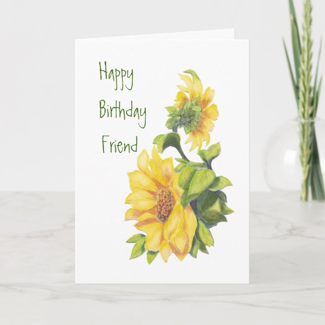 Birthday Friend Watercolor Sunflowers Floral Karte (Vorderseite)