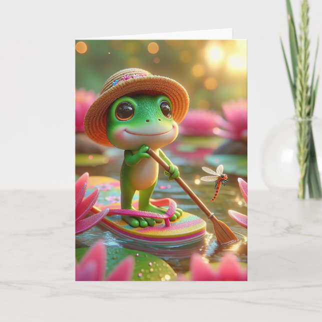 Birthday Frog auf einem Dreh Flop Karte (Vorderseite)