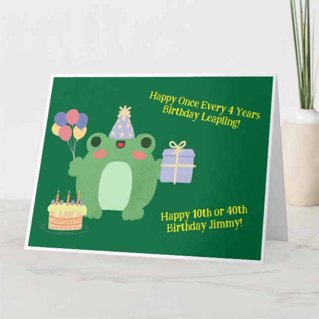 Birthday Frog Hat Balloons Cake Geschenkdesign Karte (Vorderseite)