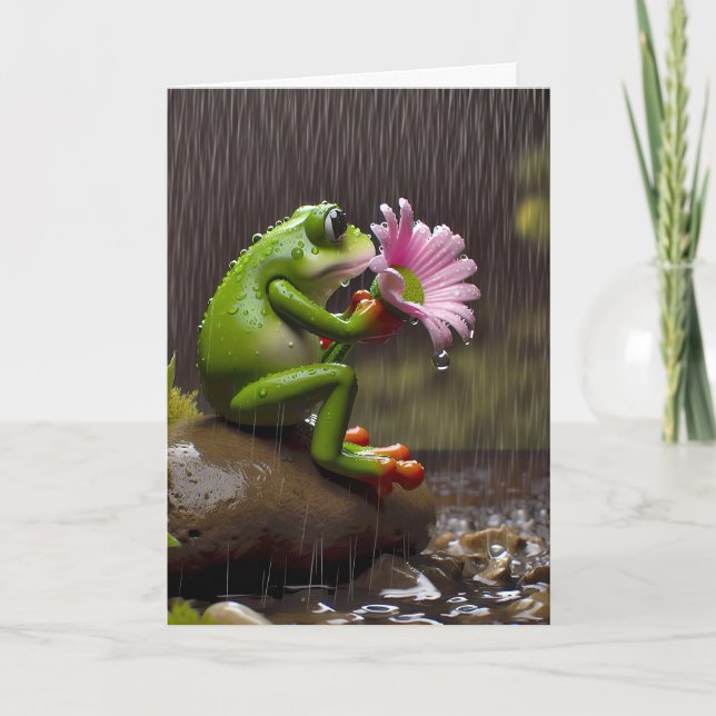 Birthday Frog Holding a Daisy Karte (Vorderseite)
