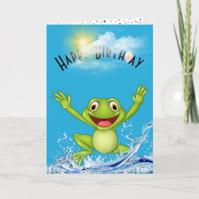 Birthday Frog springt aus dem Wasser Karte (Vorderseite)