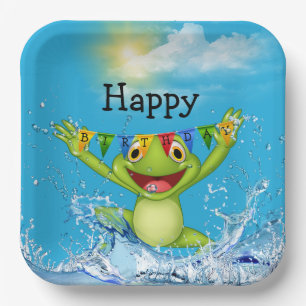 Birthday Frog springt aus dem Wasser Pappteller