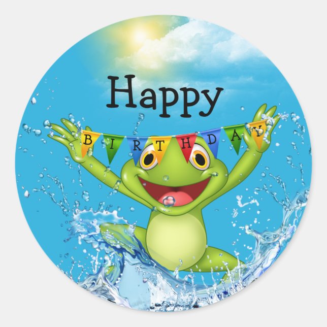 Birthday Frog springt aus dem Wasser Runder Aufkleber (Vorderseite)