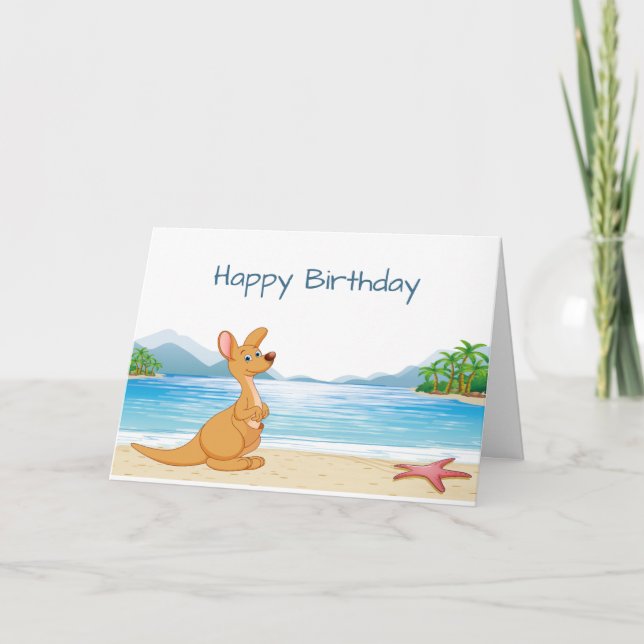 Birthday Fun Australia Kangaroo am Strand Karte (Vorderseite)